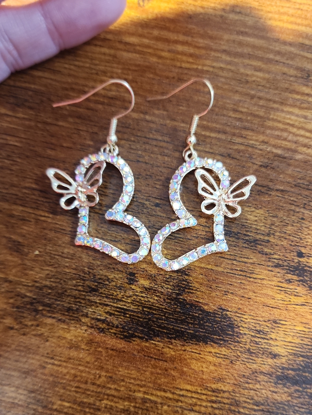 2pcs Rhinestone Heart & Butterfly Decor Earrings Valentines, Mom, Mother, - Picture 11 of 16